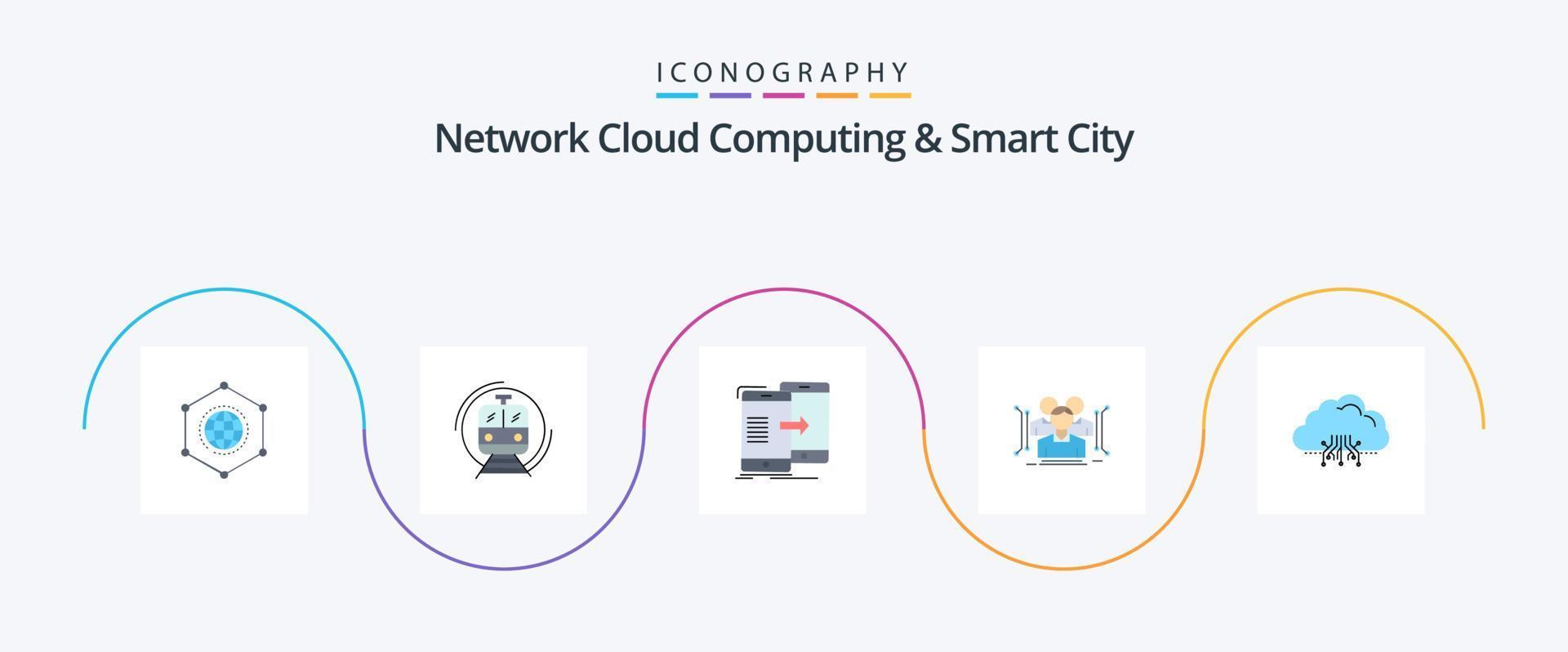 Rete nube calcolo e inteligente città piatto 5 icona imballare Compreso dati. antropometria. pubblico. sincronizzazione. sync vettore