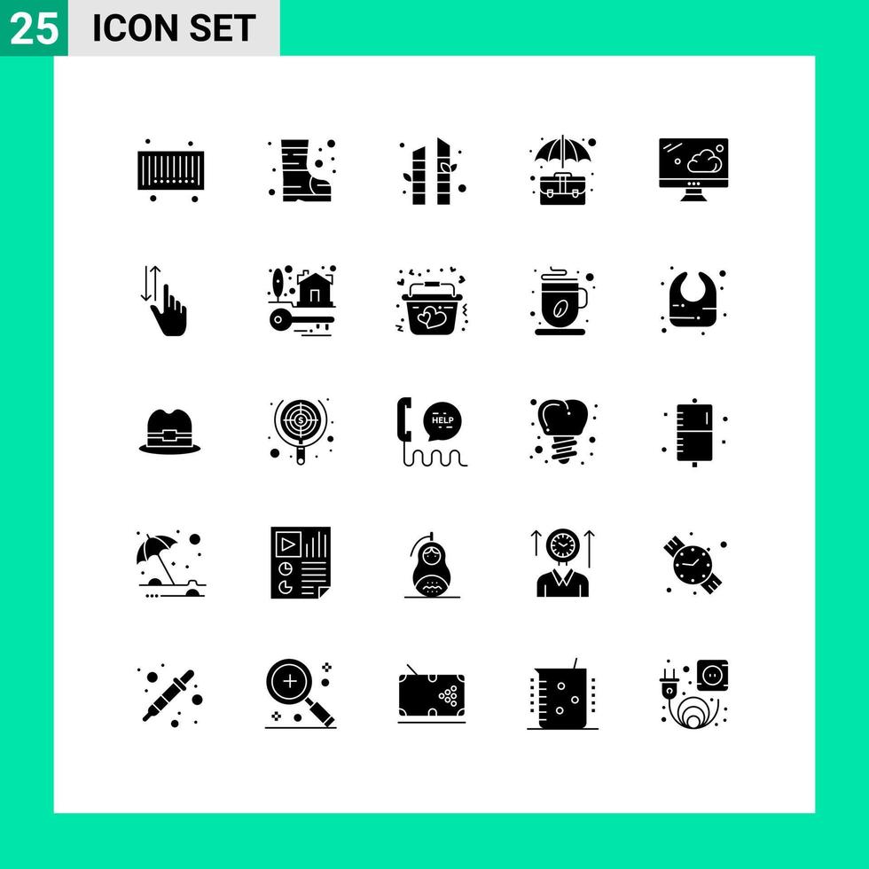 moderno impostato di 25 solido glifi pittogramma di dito tenere sotto controllo sauna nube assicurazione modificabile vettore design elementi