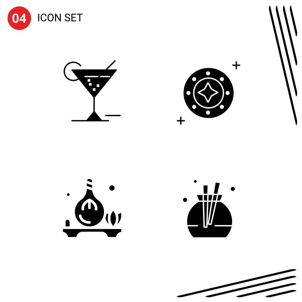azione vettore icona imballare di 4 linea segni e simboli per bicchiere universo Hotel brillare olio modificabile vettore design elementi