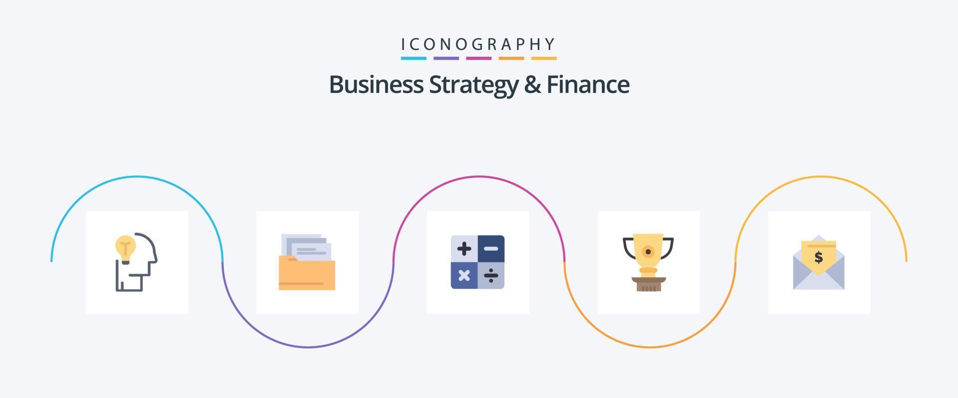 attività commerciale strategia e finanza piatto 5 icona imballare Compreso i soldi. ricompensa. calcolare. risultato. premio vettore