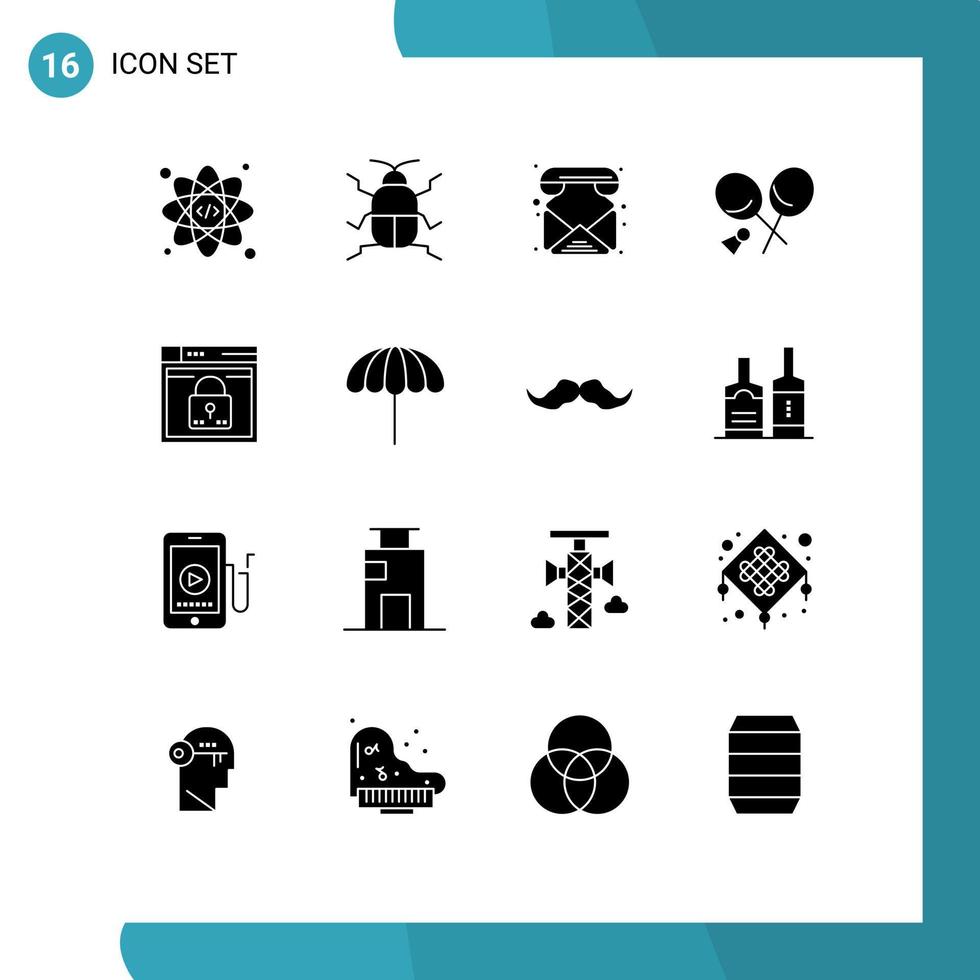 16 solido glifo concetto per siti web mobile e applicazioni ragnatela accesso e-mail primavera racchetta modificabile vettore design elementi