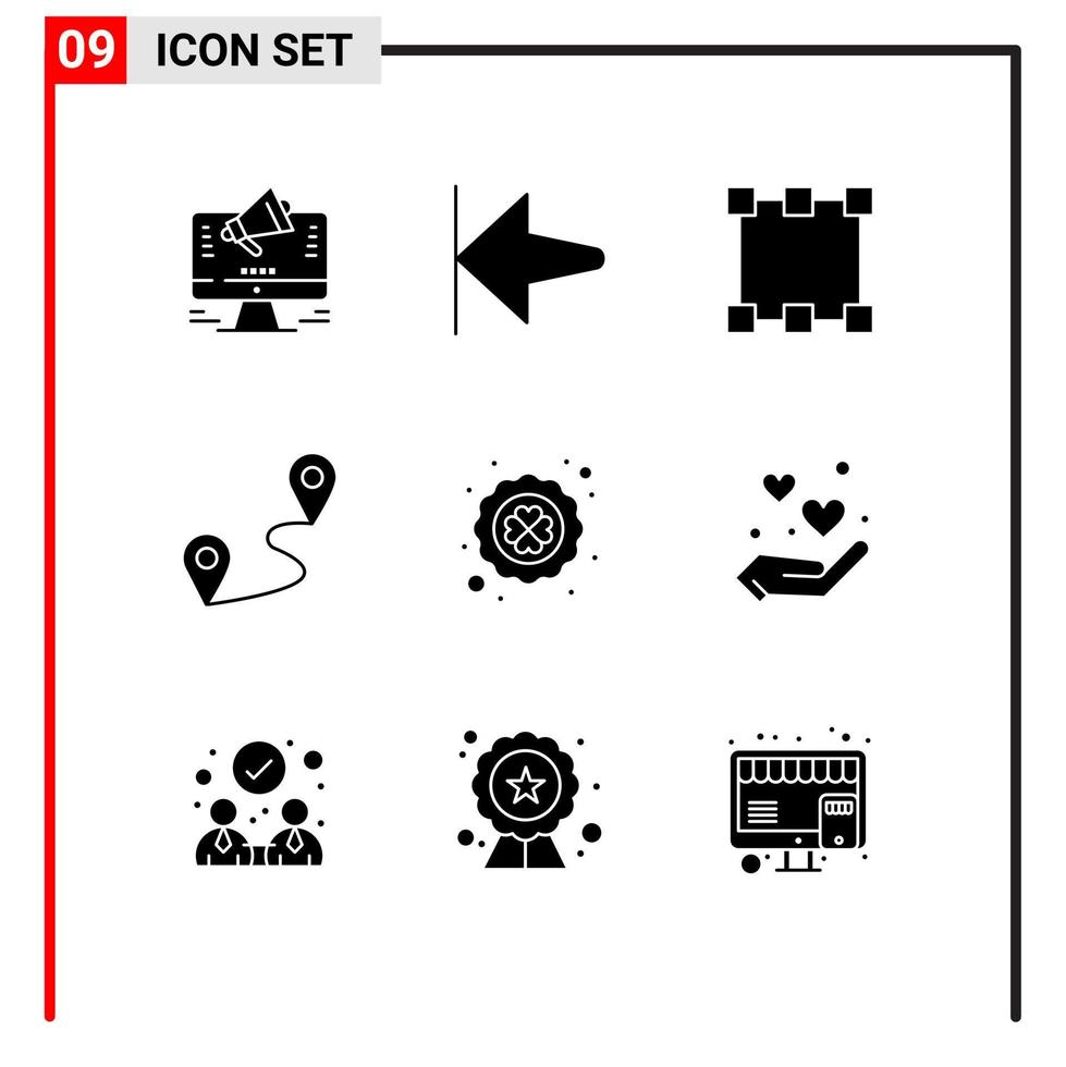 moderno impostato di 9 solido glifi pittogramma di poker quattro foglia trifoglio sentiero trifoglio perno modificabile vettore design elementi