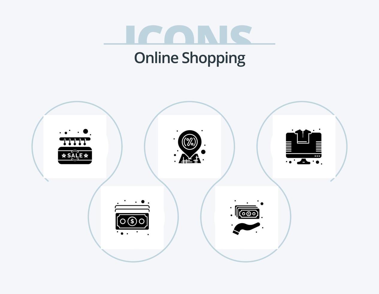 in linea shopping glifo icona imballare 5 icona design. acquisti. saldi. tavola. mercato. sconto vettore