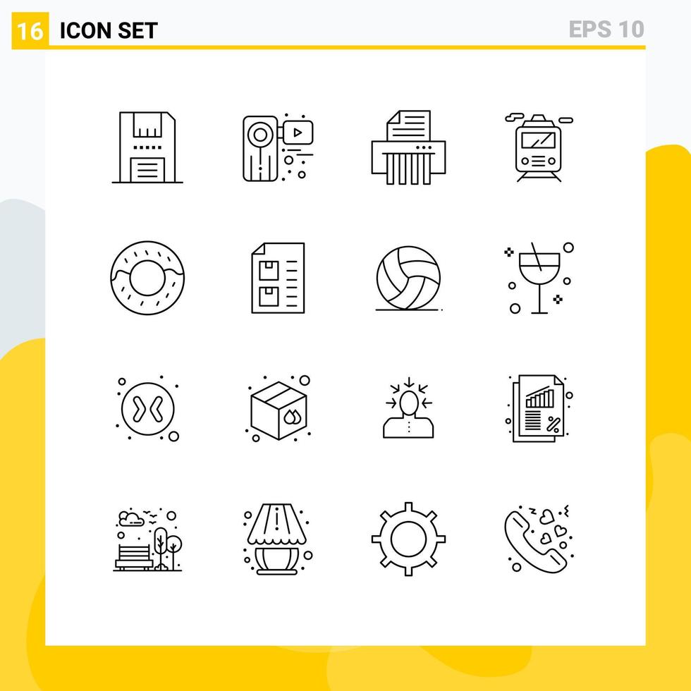 impostato di 16 moderno ui icone simboli segni per ciambella mezzi di trasporto registratore trasporto distruttore di documenti modificabile vettore design elementi