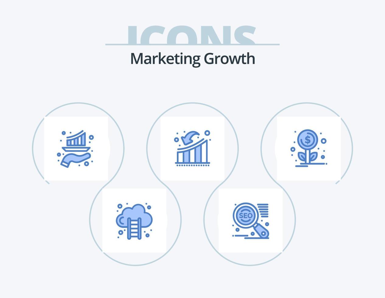 marketing crescita blu icona imballare 5 icona design. finanziamento. crescita. grafico. Caduta. uomo d'affari vettore