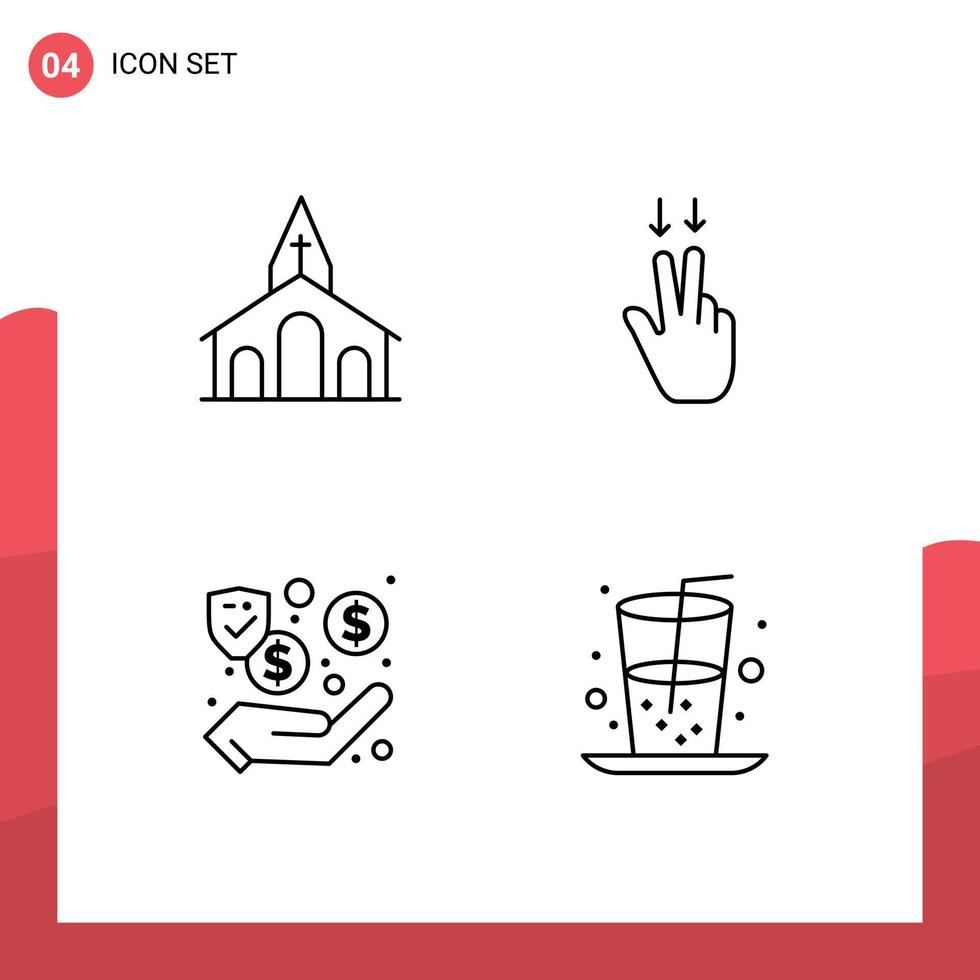 impostato di 4 moderno ui icone simboli segni per Chiesa i soldi attraversare gesto denaro contante modificabile vettore design elementi