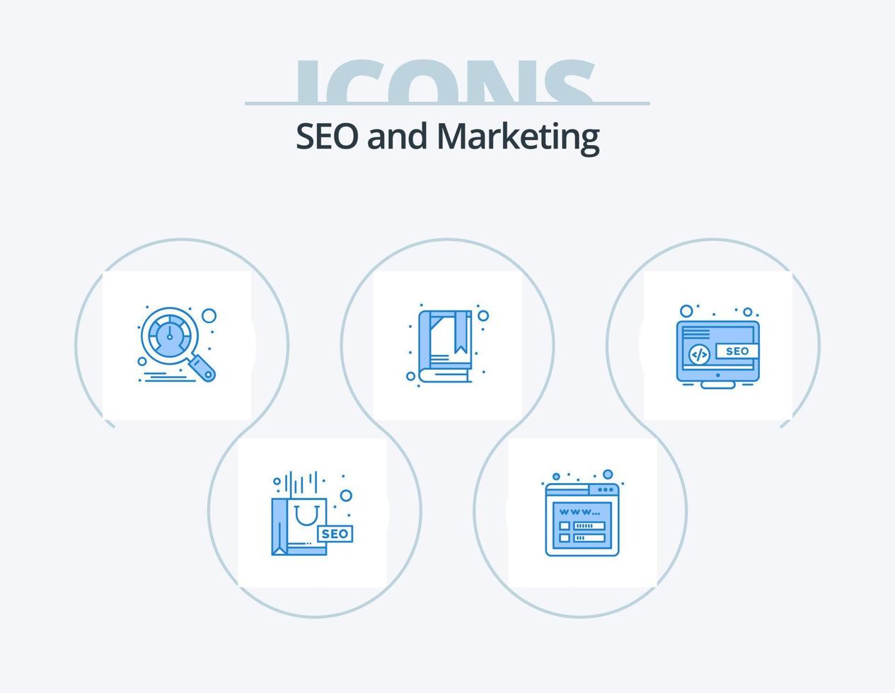 SEO blu icona imballare 5 icona design. . in linea. prestazione. seo. segnalibro vettore