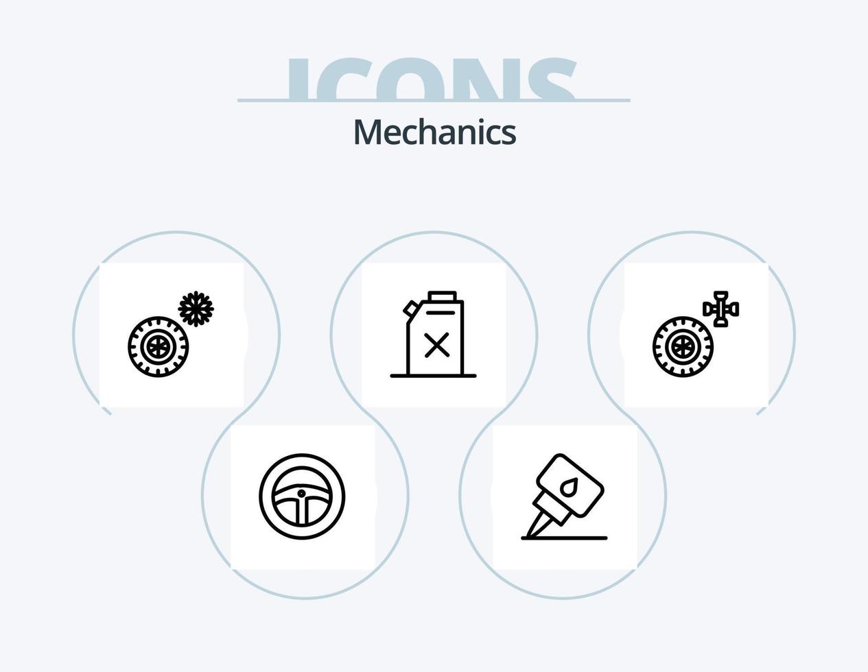 meccanica linea icona imballare 5 icona design. . bobina. pneumatici. primavera. inverno vettore