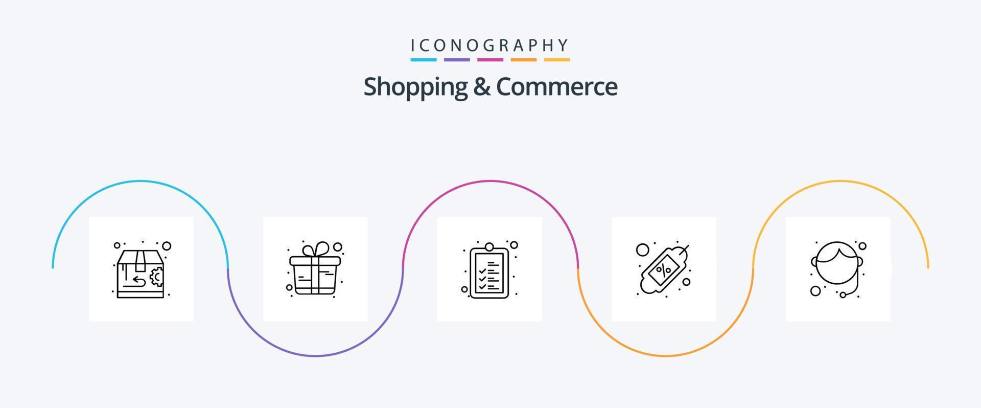 shopping e commercio linea 5 icona imballare Compreso sostegno. acquisti. dai un'occhiata. sconto. buono vettore