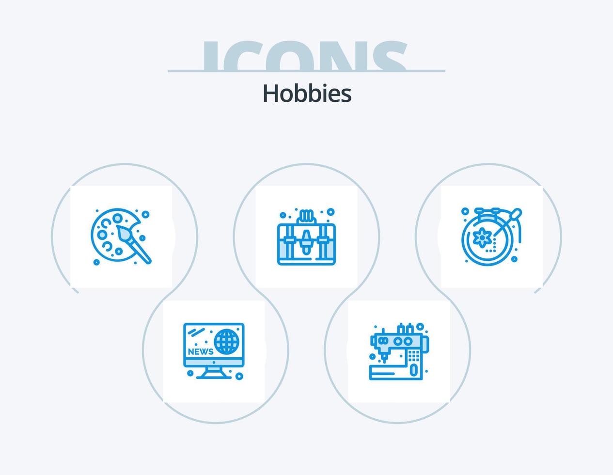 Hobby blu icona imballare 5 icona design. arte. hobby. sartoria. Borsa. passatempo vettore