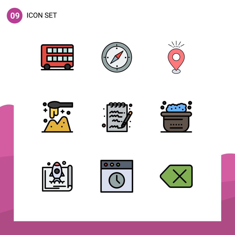 9 utente interfaccia riga piena piatto colore imballare di moderno segni e simboli di di legno notizia in anticipo GPS mestolo vacanza modificabile vettore design elementi