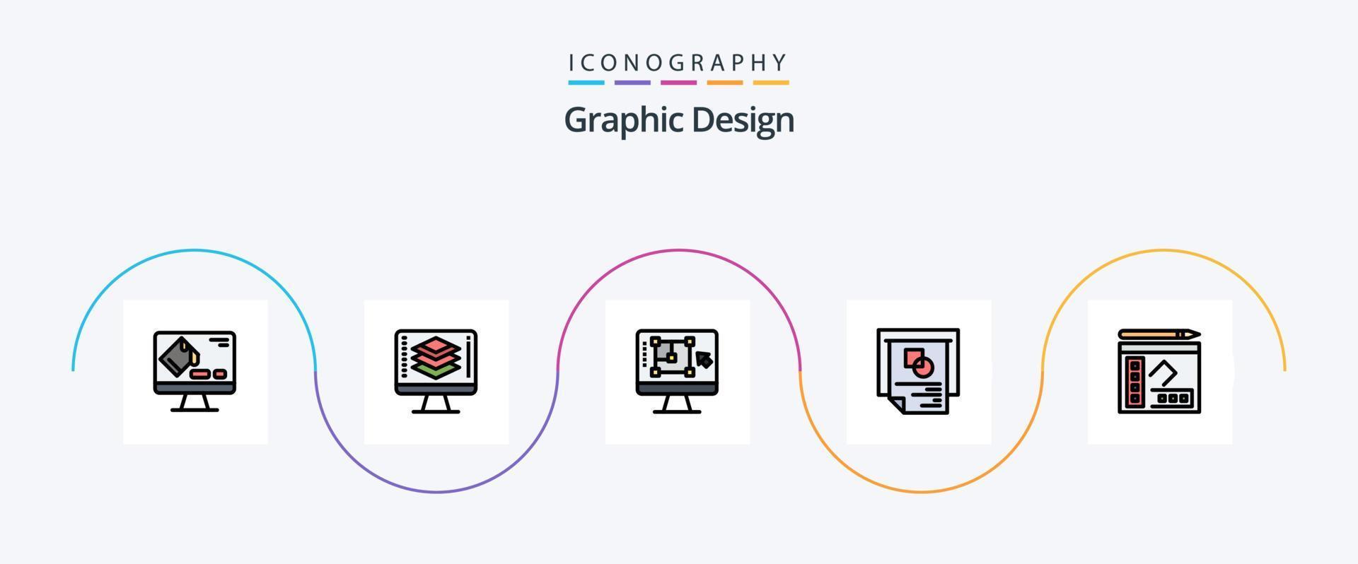 grafico design linea pieno piatto 5 icona imballare Compreso libro. presentazione. computer. disposizione. aumentare vettore