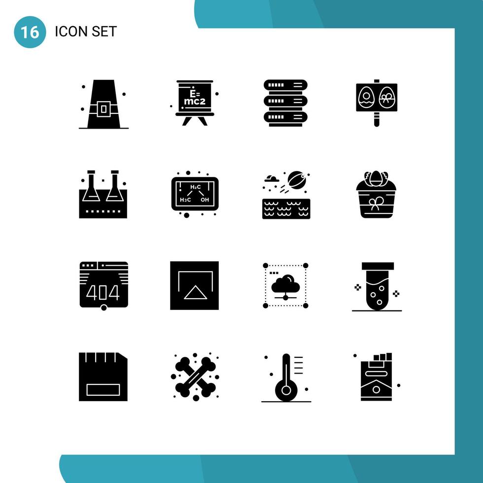 gruppo di 16 solido glifi segni e simboli per chimico borraccia Pasqua formazione scolastica uova Conservazione modificabile vettore design elementi