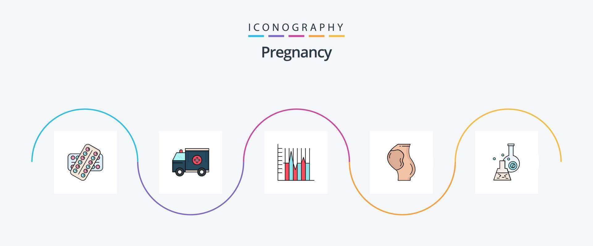 gravidanza linea pieno piatto 5 icona imballare Compreso bambino. gravidanza. aiuto. recupero. statistica vettore