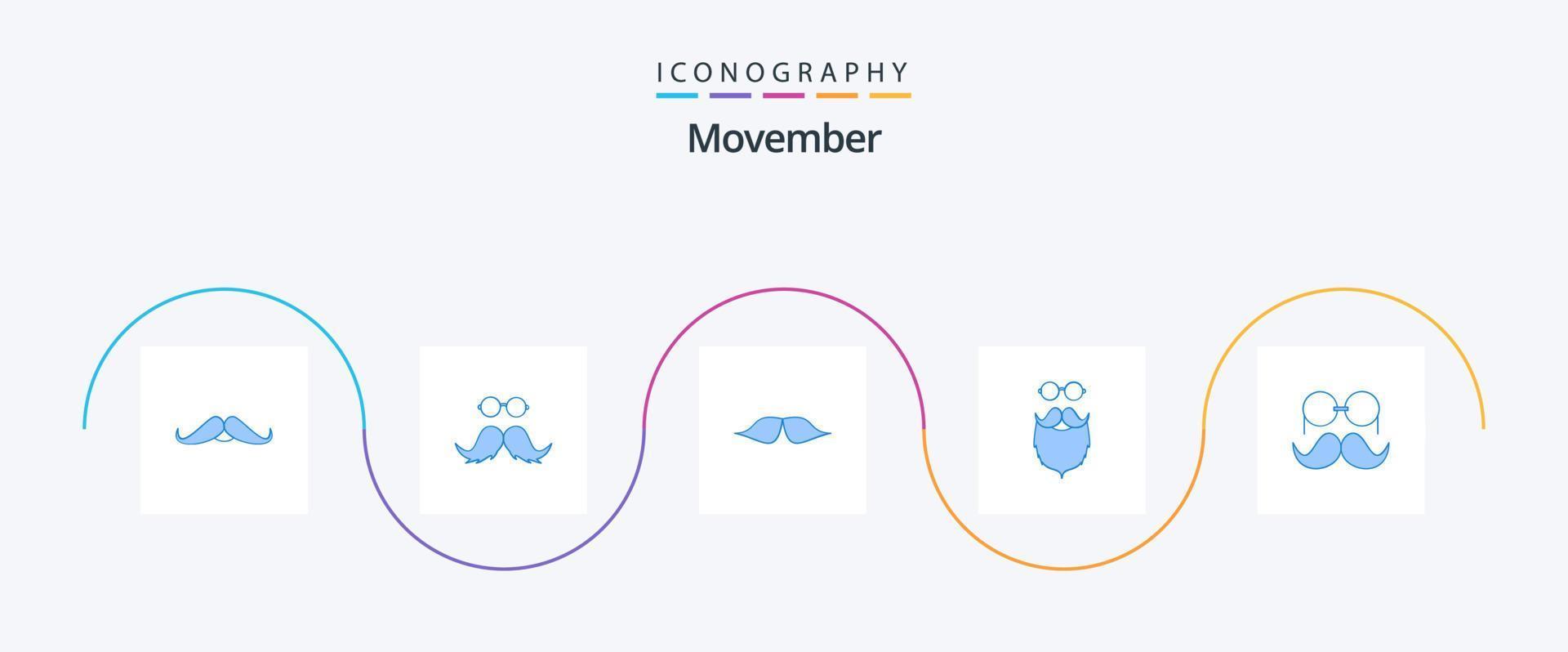 Movember blu 5 icona imballare Compreso . portato. uomini. Movember vettore