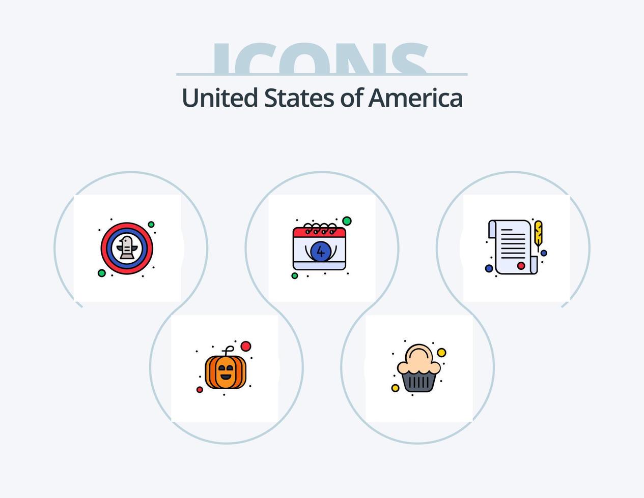 Stati Uniti d'America linea pieno icona imballare 5 icona design. costruzione. bibita. americano. bere. bottiglia vettore