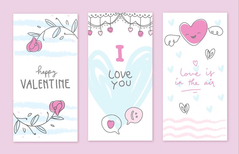 Raccolta disegnata a mano di Valentine Card Doodle vettore