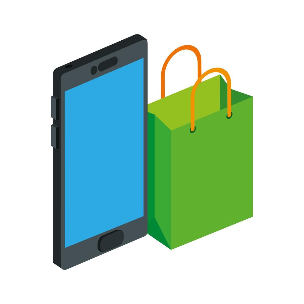 shopping bag con icona isolato smartphone vettore