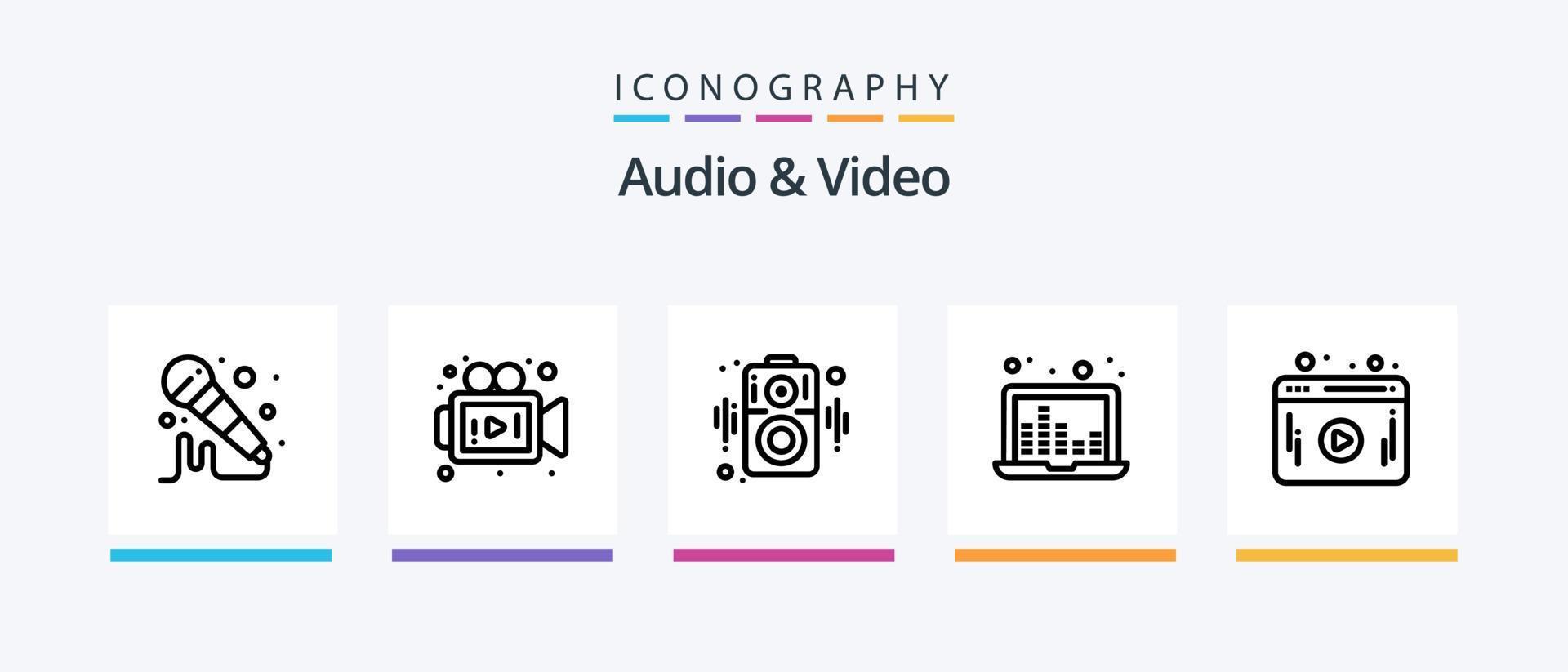 Audio e video linea 5 icona imballare Compreso . giocatore. microfono. ragnatela. video. creativo icone design vettore