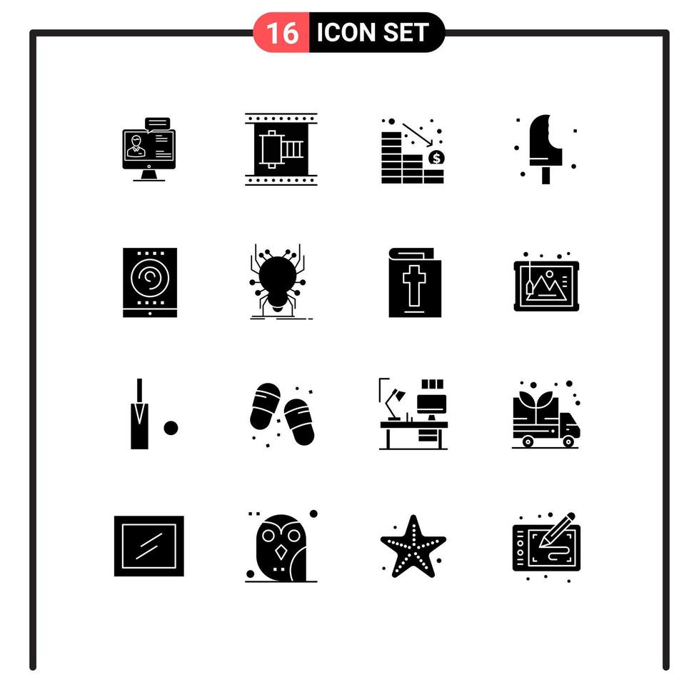 16 creativo icone moderno segni e simboli di ghiaccio dolce pellicola giù diminuire modificabile vettore design elementi