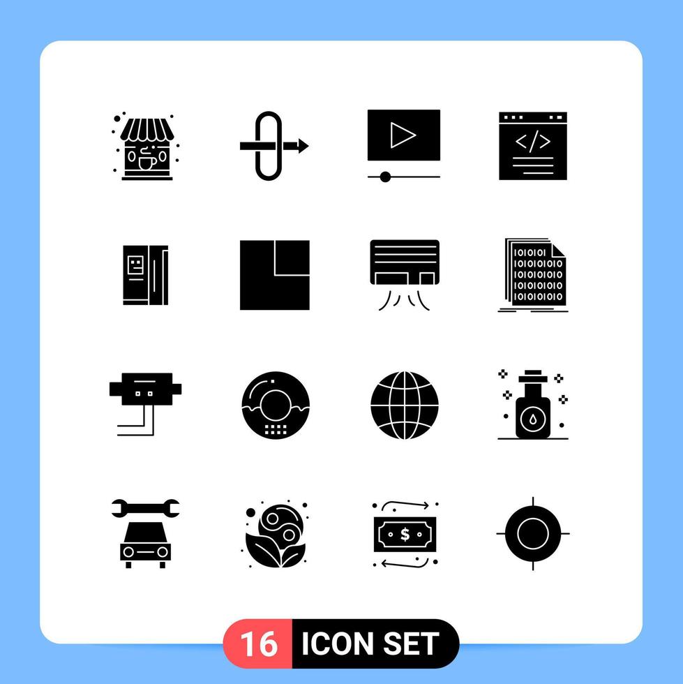 16 solido glifo concetto per siti web mobile e applicazioni espandere raffreddamento del browser frigorifero interfaccia modificabile vettore design elementi