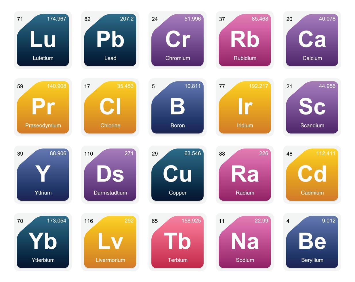 20 preiodico tavolo di il elementi icona imballare design vettore