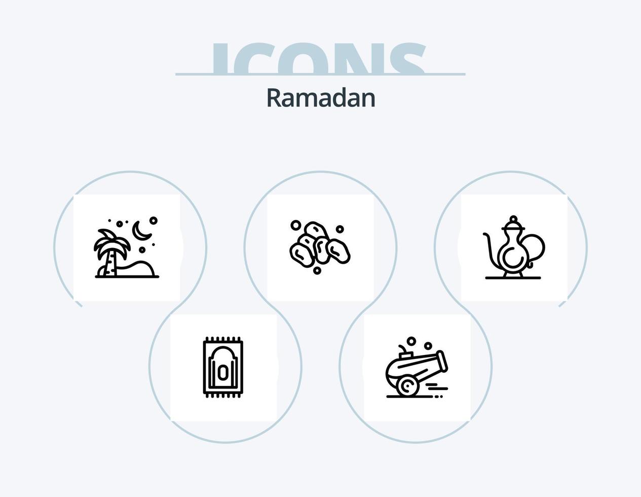 Ramadan linea icona imballare 5 icona design. musulmano. Islam. libro. mezzaluna. preghiere vettore