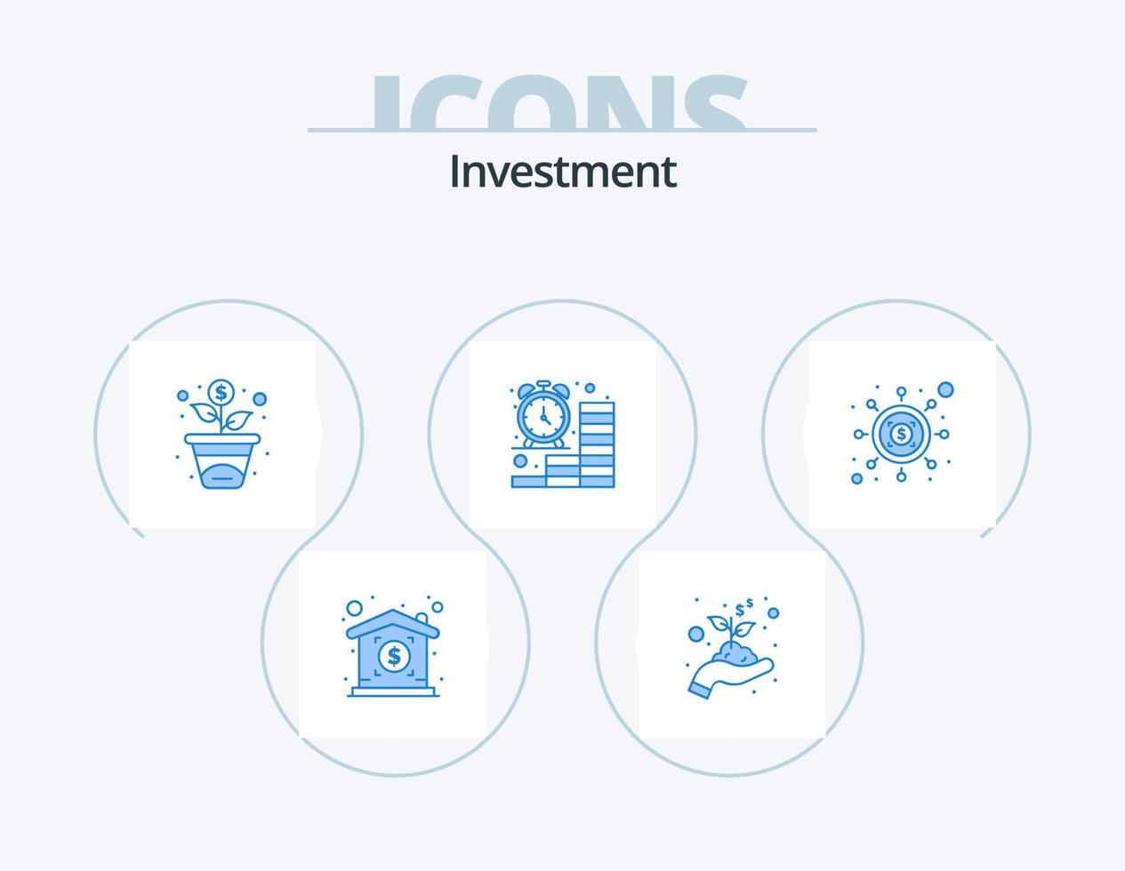 investimento blu icona imballare 5 icona design. dollaro. seo. investimento. investimento. finanza vettore