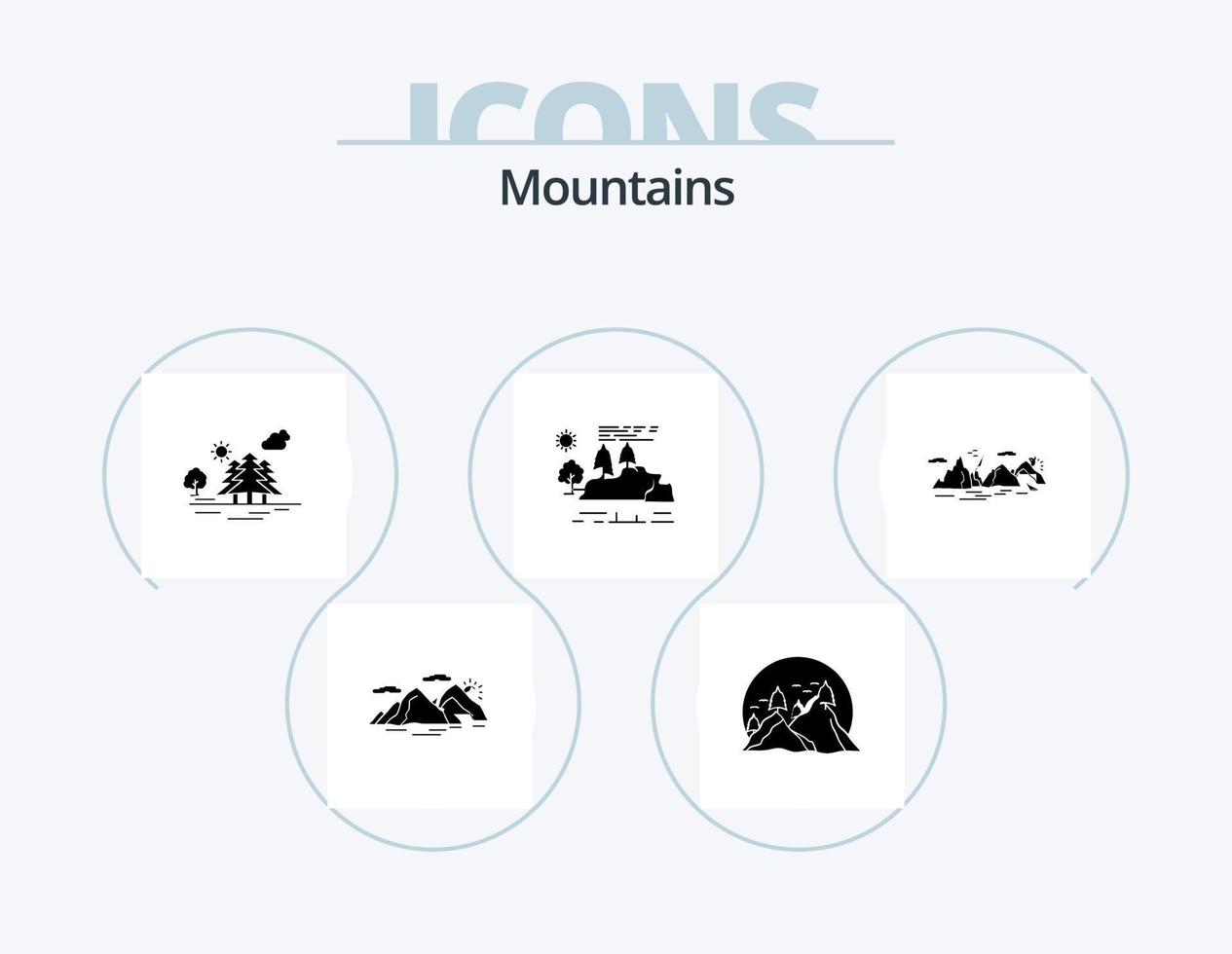 montagne glifo icona imballare 5 icona design. paesaggio. nuvole. montagna. natura. collina vettore