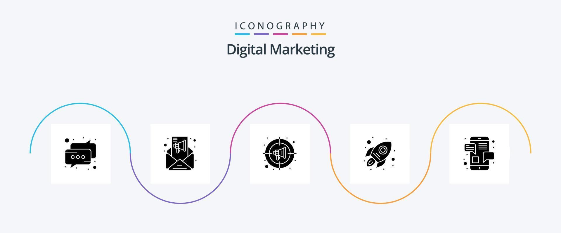 digitale marketing glifo 5 icona imballare Compreso e-mail. avviare. pubblicizzare. razzo. attività commerciale vettore