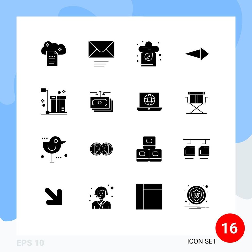 16 solido glifo concetto per siti web mobile e applicazioni logistica scatola cucinare Il prossimo freccia modificabile vettore design elementi