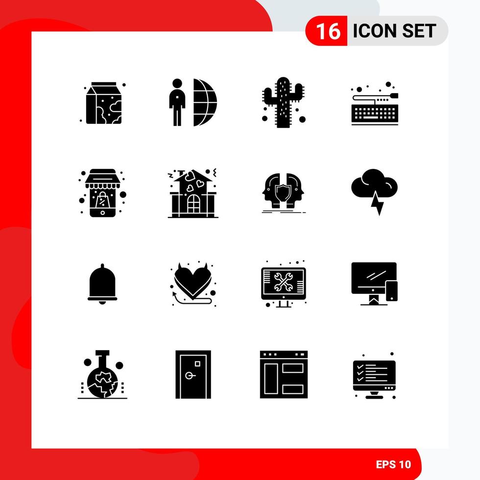 16 solido glifo concetto per siti web mobile e applicazioni in linea tastiera personale tastiera tavola modificabile vettore design elementi