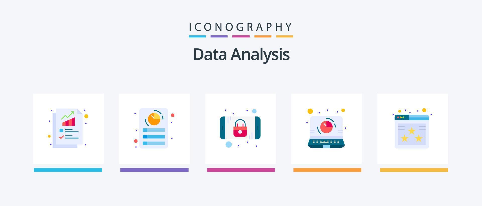 dati analisi piatto 5 icona imballare Compreso valutazione. rapporto. dati. file. Banca dati. creativo icone design vettore