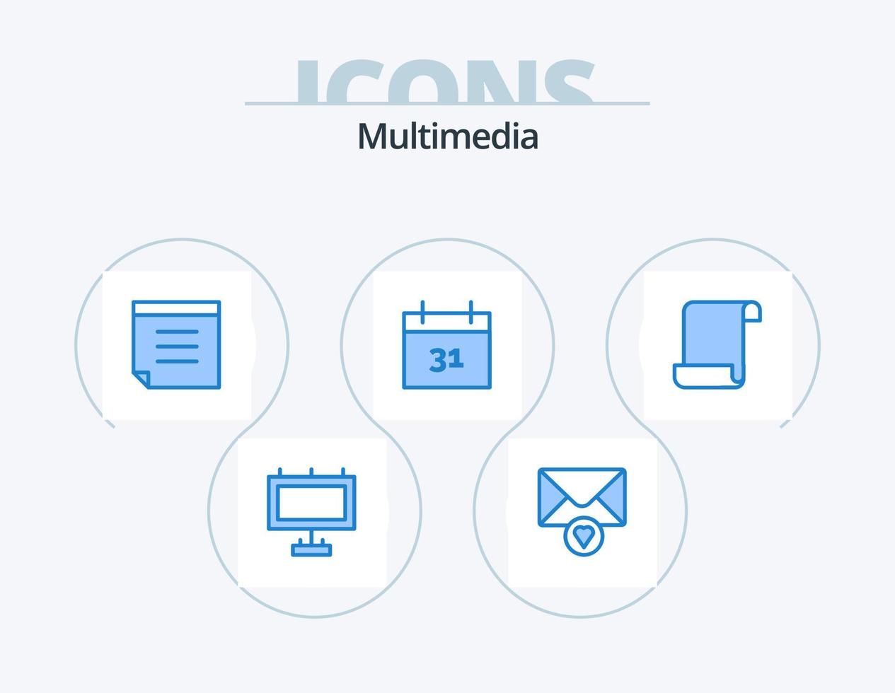 multimedia blu icona imballare 5 icona design. . calendario. . log vettore