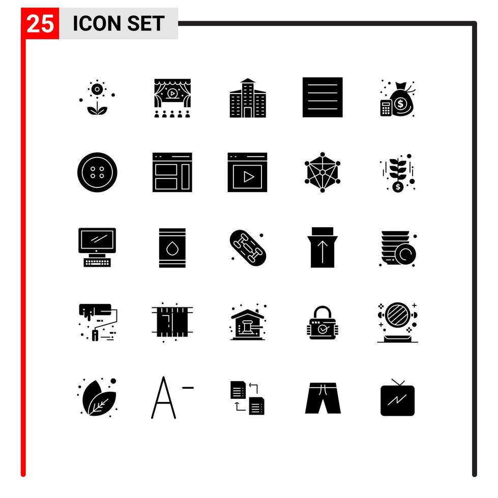 universale icona simboli gruppo di 25 moderno solido glifi di gestione contabilità edificio lavanderia capi di abbigliamento modificabile vettore design elementi