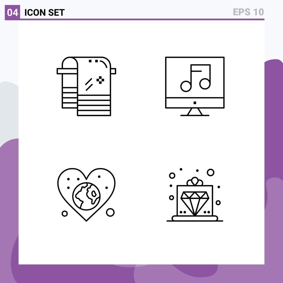 impostato di 4 moderno ui icone simboli segni per bagno globo asciugandosi multimedia amore modificabile vettore design elementi