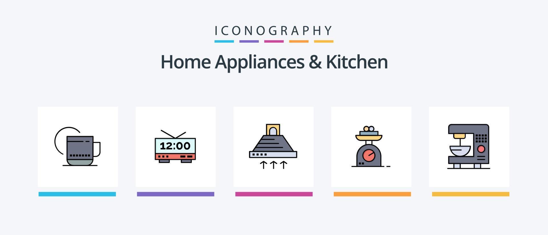 casa elettrodomestici e cucina linea pieno 5 icona imballare Compreso casa. preparazione. macchina. chef. elicottero. creativo icone design vettore