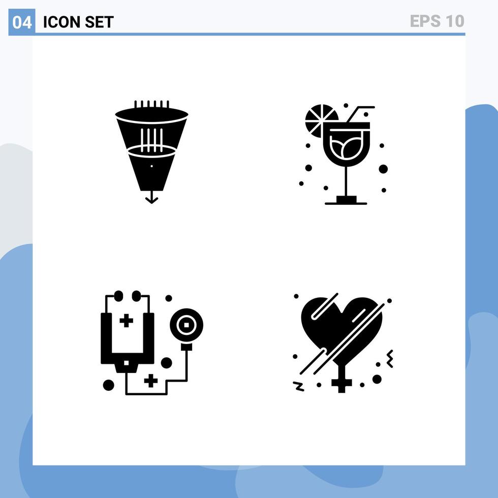 4 solido glifo concetto per siti web mobile e applicazioni dati assistenza sanitaria filtrazione vacanza utensili modificabile vettore design elementi