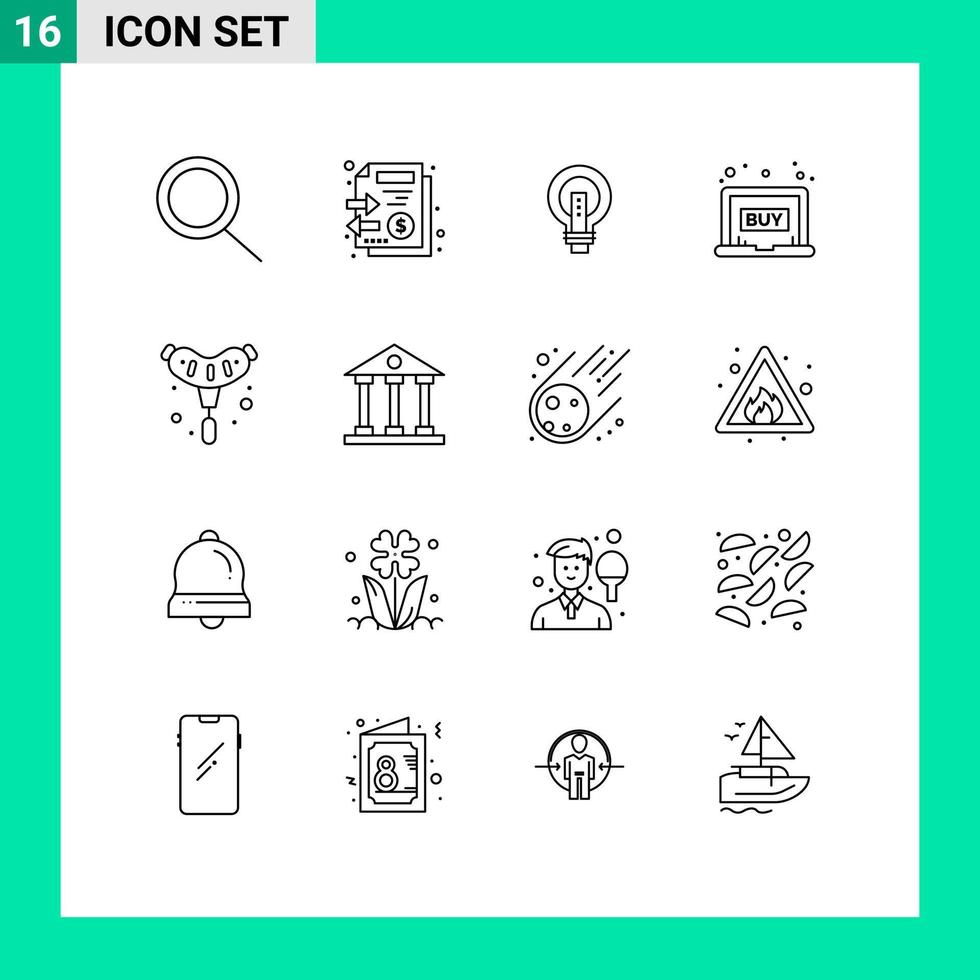 mobile interfaccia schema impostato di 16 pittogrammi di bbq clic attività commerciale acquistare energia modificabile vettore design elementi