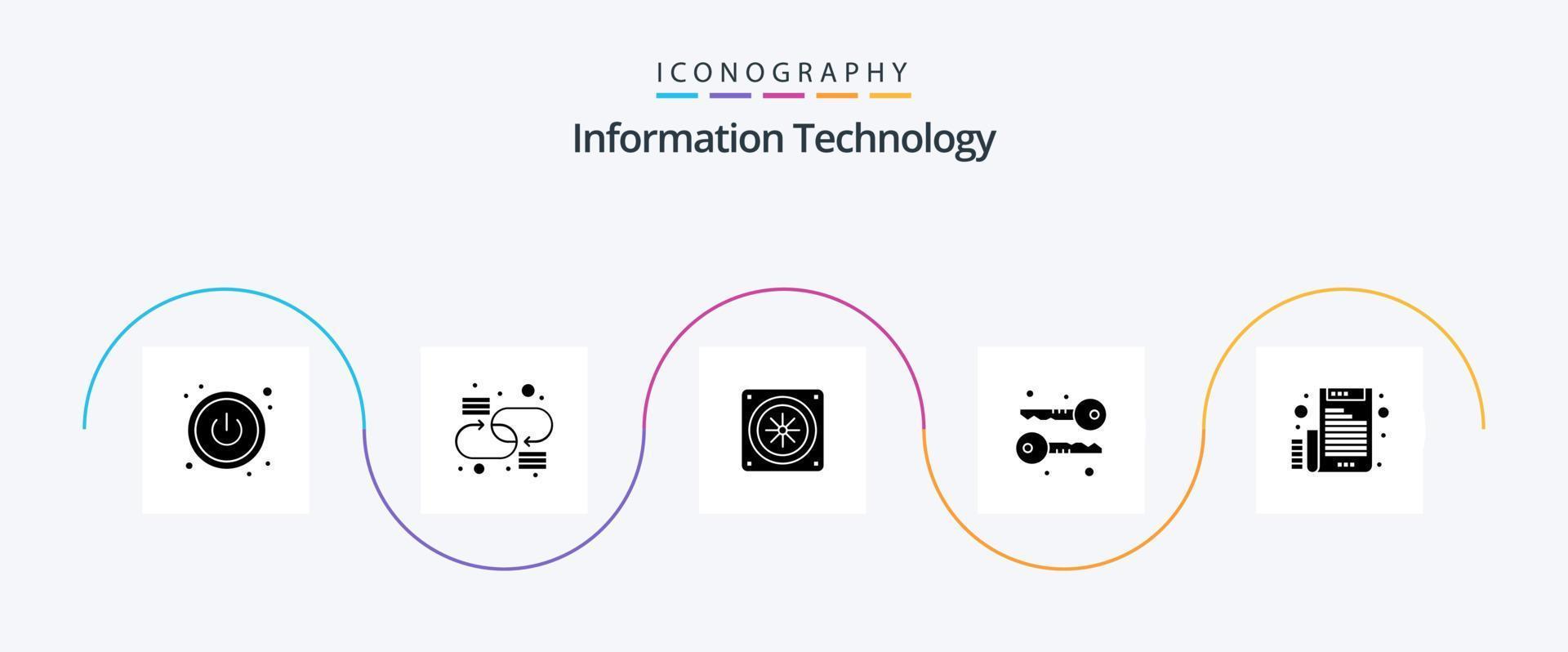 informazione tecnologia glifo 5 icona imballare Compreso . lettera. fan. file. elettronico vettore