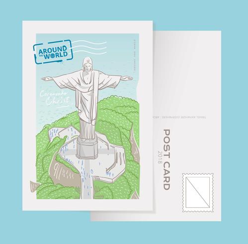 Famoso Corcovado Cristo il Redentore A Rio De Janeiro illustrazione vettoriale cartolina