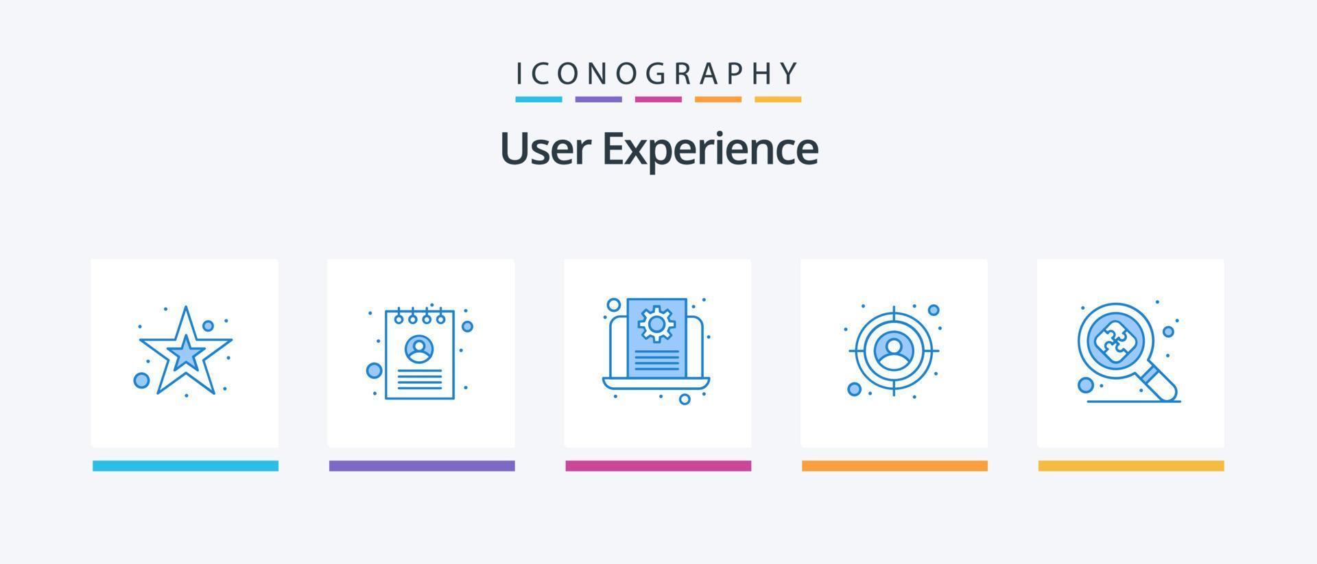 utente Esperienza blu 5 icona imballare Compreso ricerca. Esperienza. sviluppo. obbiettivo. pubblico. creativo icone design vettore