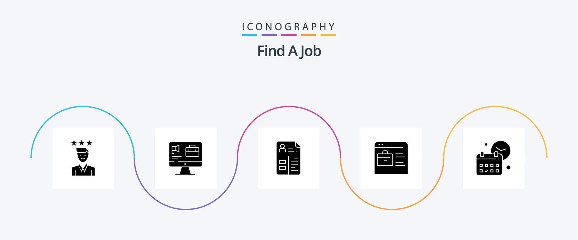 trova un' lavoro glifo 5 icona imballare Compreso calendario. lavoro sito web. lavoro. trova lavoro. portafoglio vettore