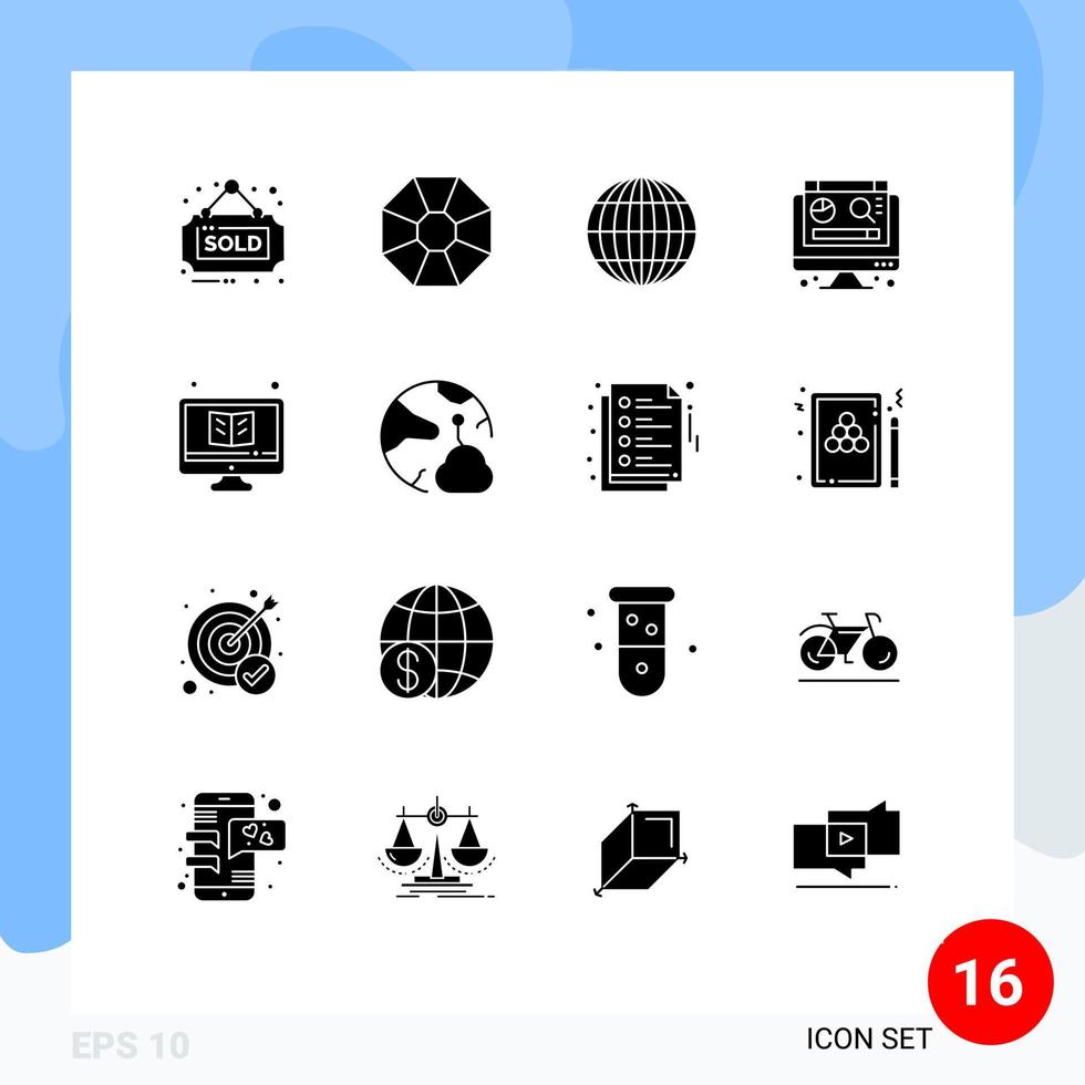 moderno impostato di 16 solido glifi e simboli come come tenere sotto controllo studia globo in linea grafico modificabile vettore design elementi