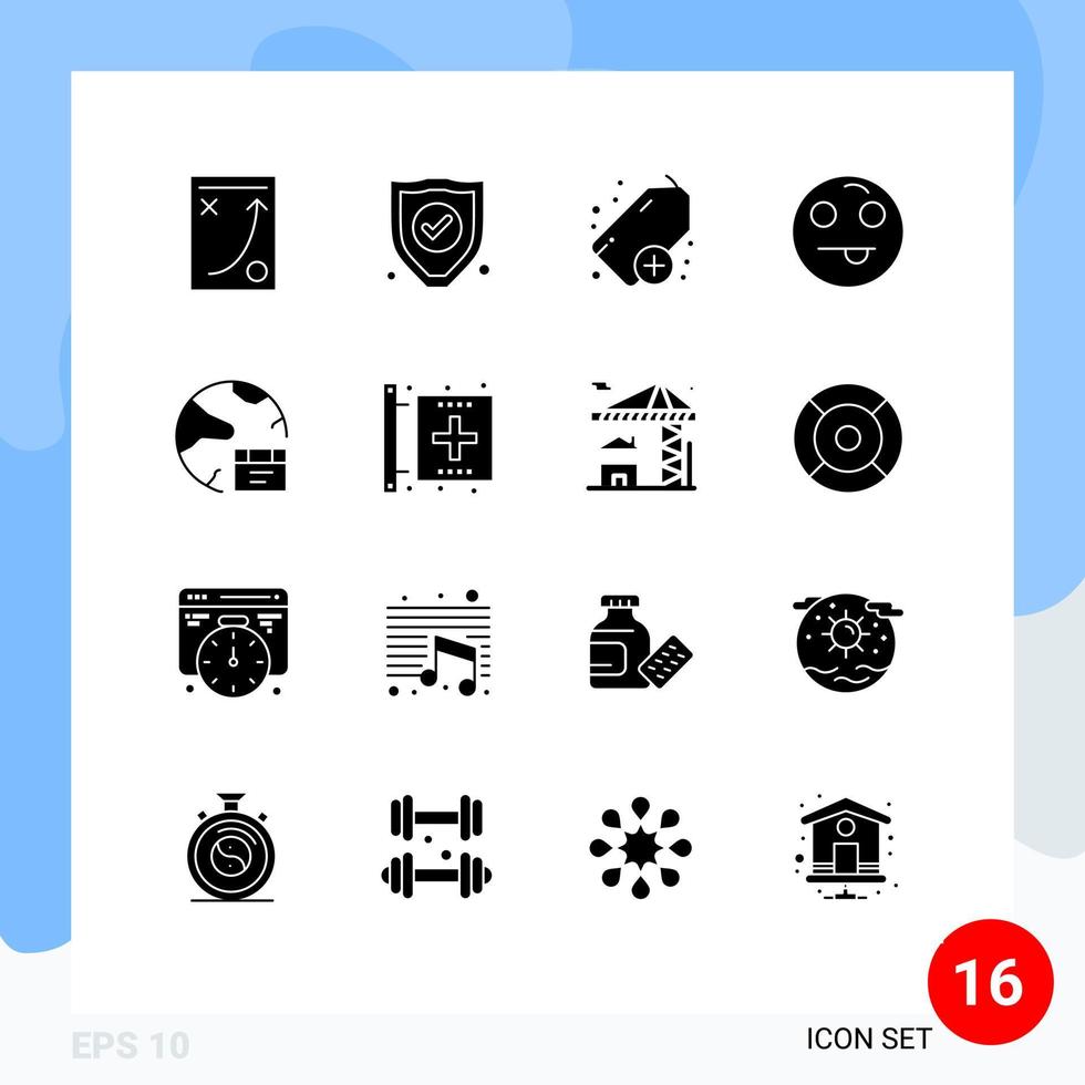 moderno impostato di 16 solido glifi pittogramma di globale Banca dati Inserisci App emoti modificabile vettore design elementi