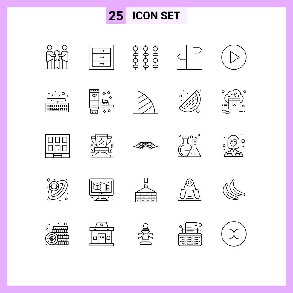 25 creativo icone moderno segni e simboli di multimedia direzione interno frecce verdure modificabile vettore design elementi