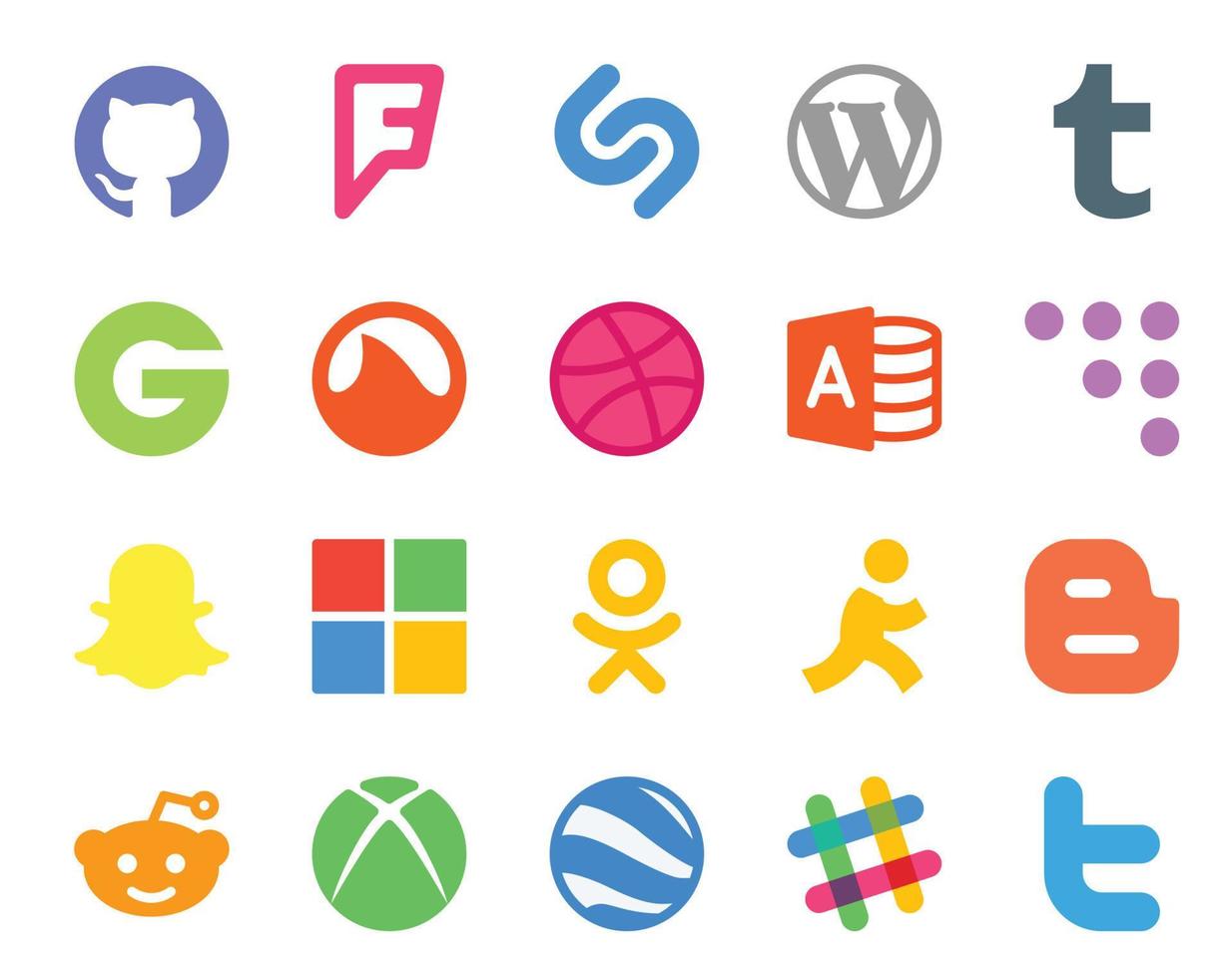 20 sociale media icona imballare Compreso xbox blogger Dribbble scopo microsoft vettore