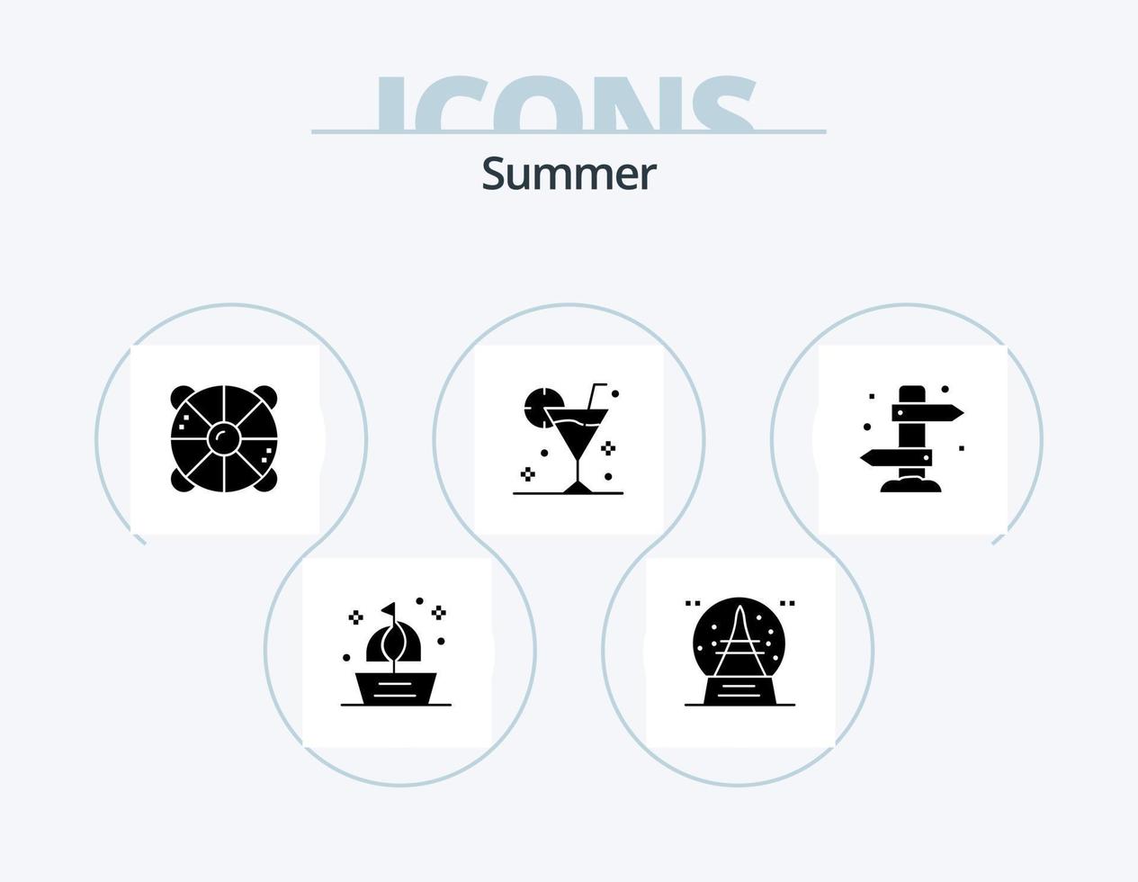 estate glifo icona imballare 5 icona design. bere. bevanda. vacanza. spiaggia. mare vettore