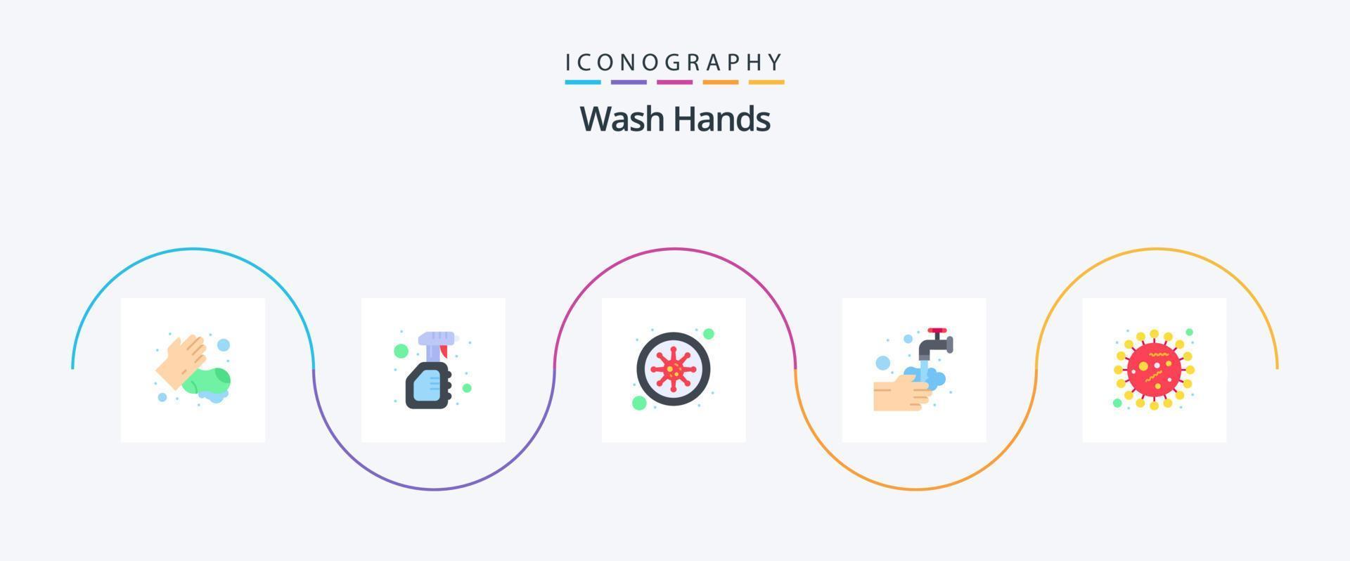 lavare mani piatto 5 icona imballare Compreso bolla. lavaggio. virus. medico. sangue vettore