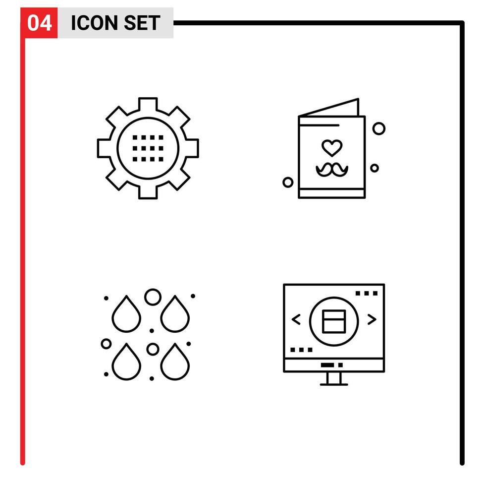 moderno impostato di 4 riga piena piatto colori pittogramma di ingranaggio colore opzioni padre gocce modificabile vettore design elementi